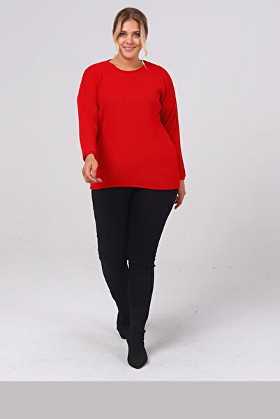 AYASOFYA OTANTIK Kadın Kırmızı Sosis Yaka Selanik Örgü Triko Kazak
