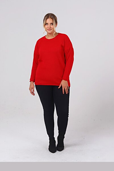AYASOFYA OTANTIK Kadın Kırmızı Sosis Yaka Selanik Örgü Triko Kazak