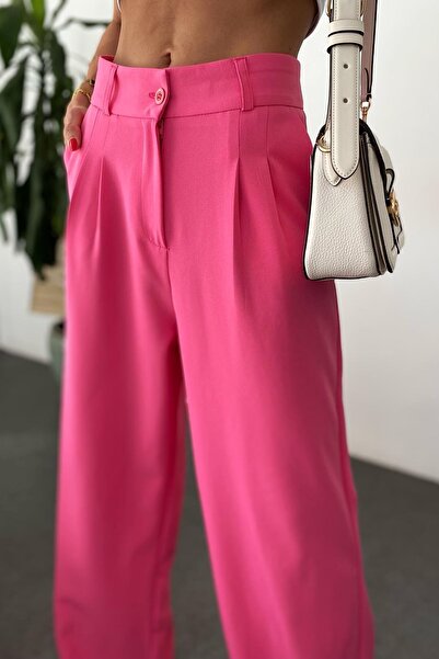 bymaestro woman Γυναικείο πλισέ Palazzo Παντελόνι Ροζ