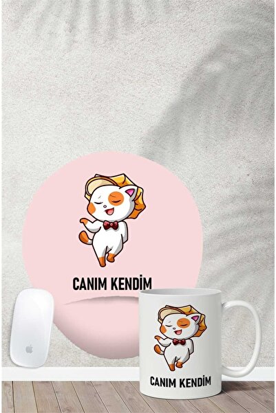Gizeo Concept Canım Kendim Desenli Bilek Destekli Mouse Pad Kupa Seti