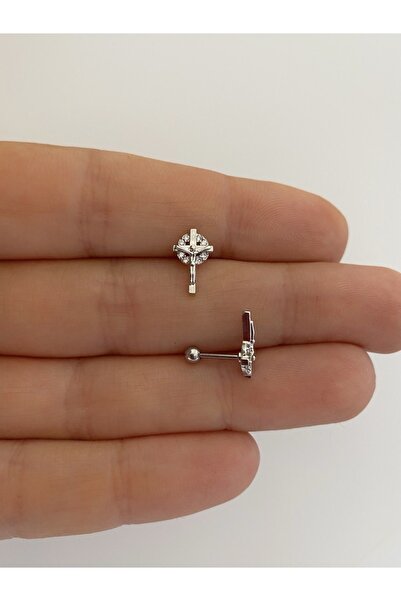 Arescollection Cerrahi Çelik gümüş Renk Haç Tragus Helix Kıkırdak Piercingi