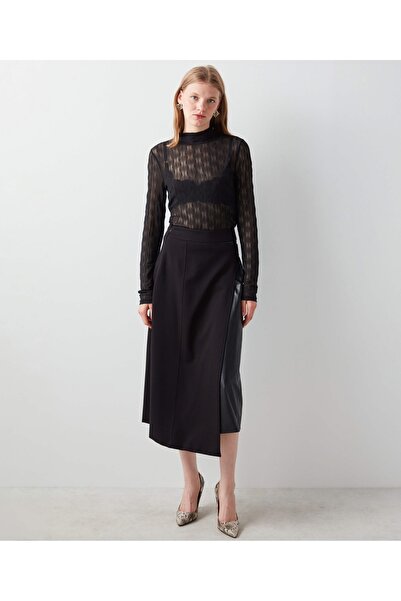 İpekyol Deri Mix Midi Etek