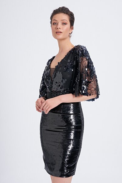 Balizza Blz-pul Ve Güpür Detaylı Yarım Kol Abiye Elbise