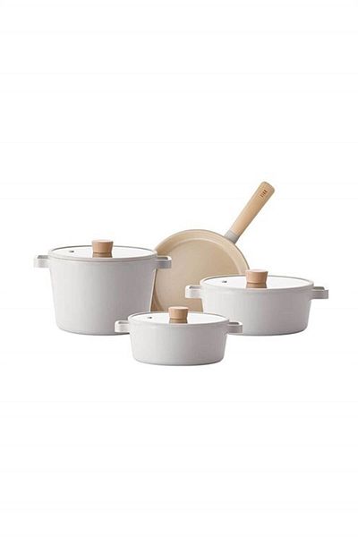 NEOFLAM Fika Beige Pot and Pan Set 7 Pieces Dev-Neofs7