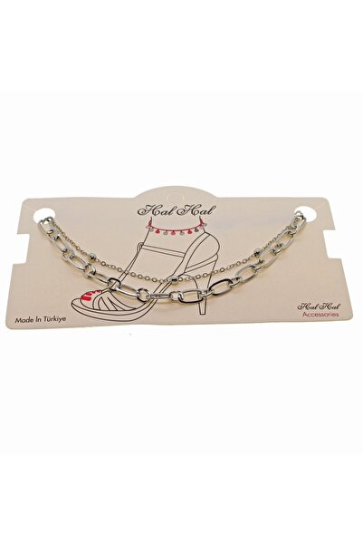 X-Lady Accessories Gümüş Renk Top Ve Ezme Baklalı Zincir Halhal - 1819