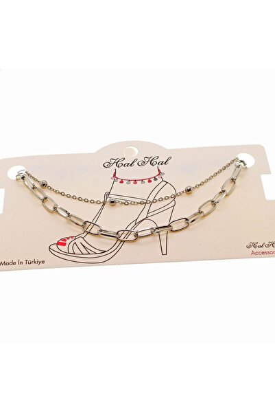 X-Lady Accessories Gümüş Renk Top Ve Oval Dikdörtgen Zincir Halhal - 1820
