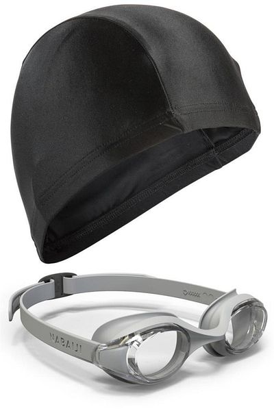 Telvesse Nabaiji Swimming Goggles Gray Adjustable Anti-Fog + Black Cap