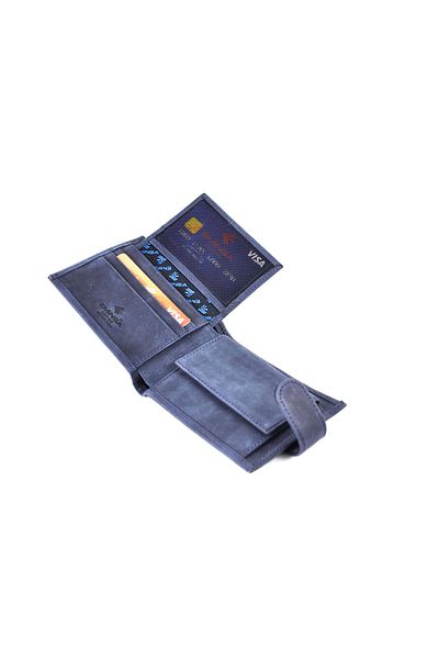 Eminsa Men's Dark Blue Crazy Leather Wallet with Snap Fasteners