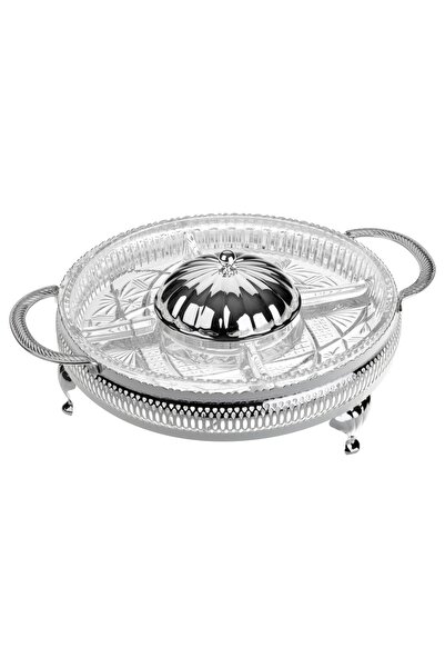 QUEEN ANNE Ingiliz Gümüşü Beş Bölmeli Çerezlik Reçellik 25 Cm