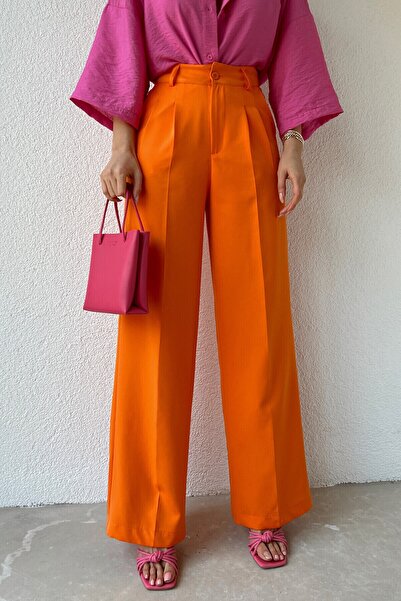 bymaestro woman Помаранчеві жіночі штани-палаццо з плісировкою