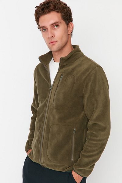 Trendyol Collection Khakifarbenes, normales/reguläres, warmes, dickes Anti-Pilling-Fleece-Sweatshirt mit Reißverschluss TMNAW23HI00050