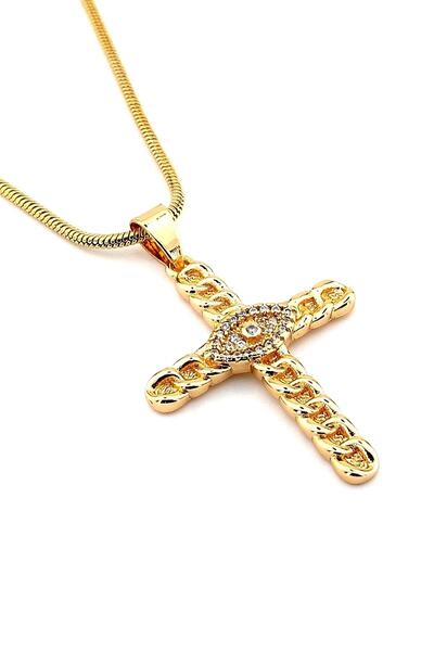 Solfera Zincir Tasarım Göz Jesus Çelik Haç Hristiyan Kadın Kolye Q0522