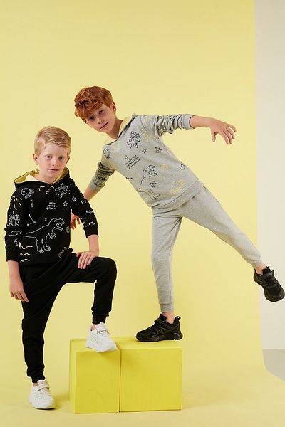 Lela Patterned Hooded Pocket 100% Cotton Sports Suit Boy's Suit 59215422