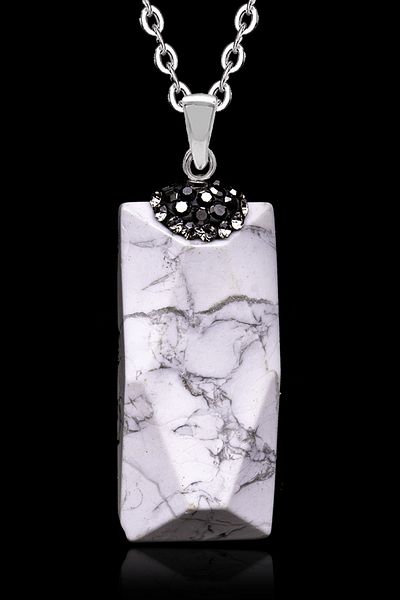 Tesbih Atölyesi Natural Howlite Stone Necklace with Certified Zircon Stone