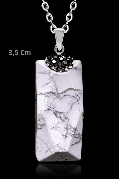 Tesbih Atölyesi Natural Howlite Stone Necklace with Certified Zircon Stone