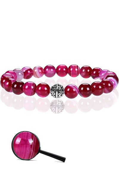 Tesbih Atölyesi Natural Pink Agate Stone Bracelet with Certified Silver Device