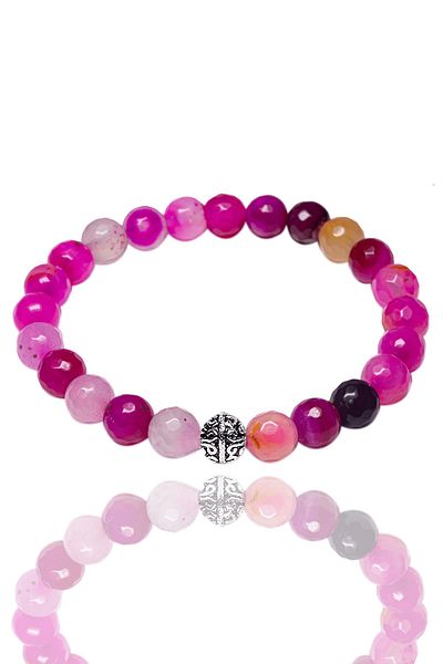 Tesbih Atölyesi Faceted Pink Agate Stone Bracelet with Certified Silver Device