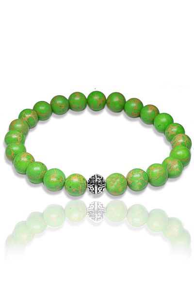Tesbih Atölyesi Pistachio Green Varicite Stone Bracelet with Certified Silver Device