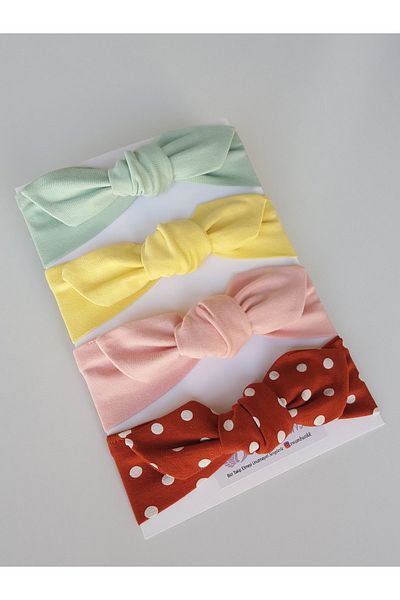 swan butik Κοριτσίστικο Baby Bandana Σετ αγκράφες 4 τεμαχίων σε σκόνη ροζ, κίτρινο, μέντα, πλακάκι