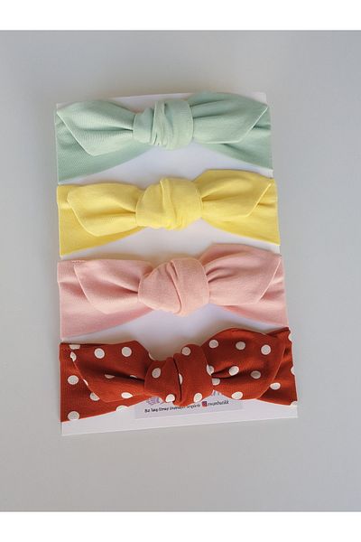 swan butik Κοριτσίστικο Baby Bandana Σετ αγκράφες 4 τεμαχίων σε σκόνη ροζ, κίτρινο, μέντα, πλακάκι