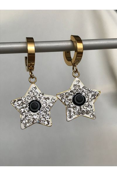 ROSESSO Zircon stone star steel gold earrings