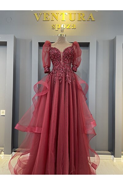 VENTURA SPOZA Bordo Balon Kollu Kınalık-niaşnlık-abiye