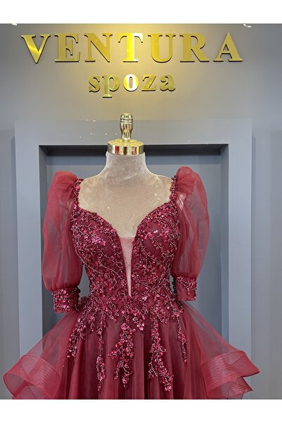 VENTURA SPOZA Bordo Balon Kollu Kınalık-niaşnlık-abiye