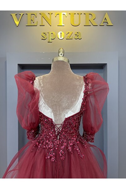 VENTURA SPOZA Bordo Balon Kollu Kınalık-niaşnlık-abiye