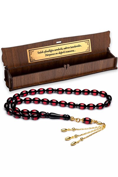 OTTOTESBİH Gold Plated Silver Tassel Red Vernier Amber Rosary
