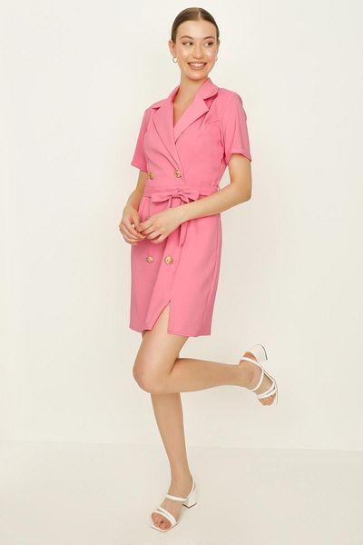 Select Moda Rochie jachetă cu curea cu nasturi roz de damă