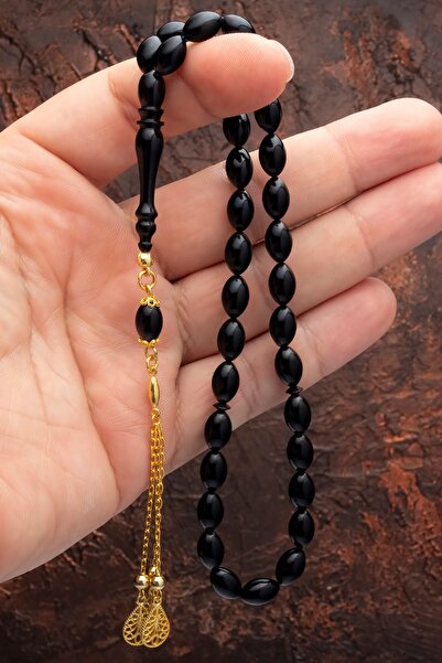 OTTOTESBİH Rozariu din argint cu ciucuri, croială de mărgele negre de chihlimbar