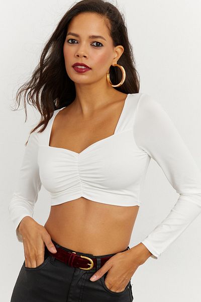 Cool & Sexy Γυναικεία λευκή Sweetheart Μπλούζα λαιμού CG260
