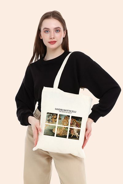 BAGAND The Birth of Venus - Sandro Botticelli Printed Raw Tote Shoulder Bag