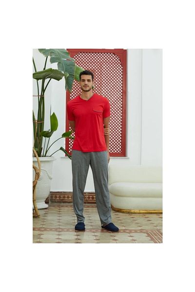 Eros Pijama Cotton Long Sleeve Men's Pajama Set Red