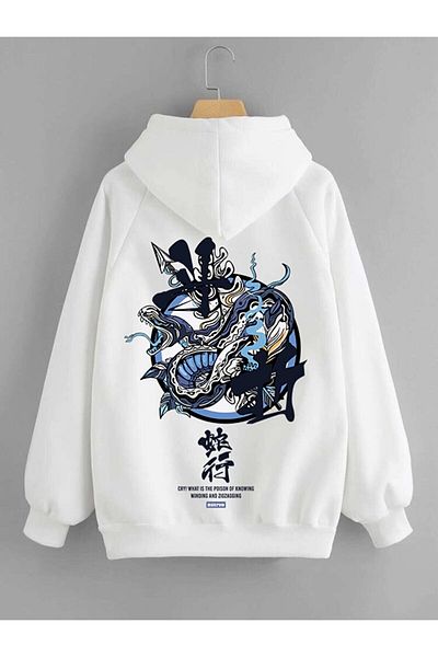 CANDEL Unisex Snake Pattern Back Printed Hooded Sweatshirt