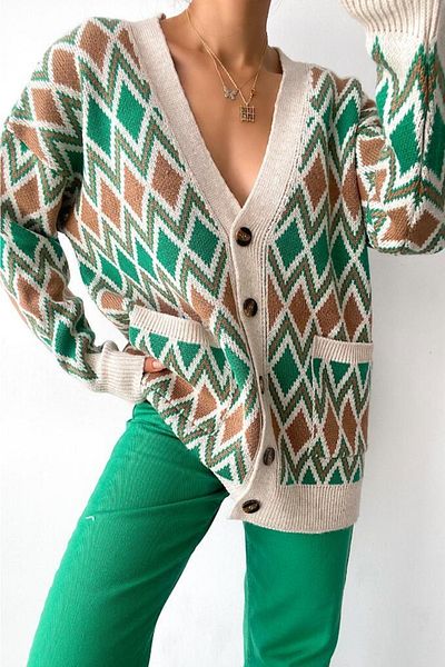 FEMELLE Cardigan de damă, multicolor, cu detaliu, cu nasturi