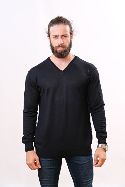 Çukurova Woolen V-Neck Sweater - Navy Blue