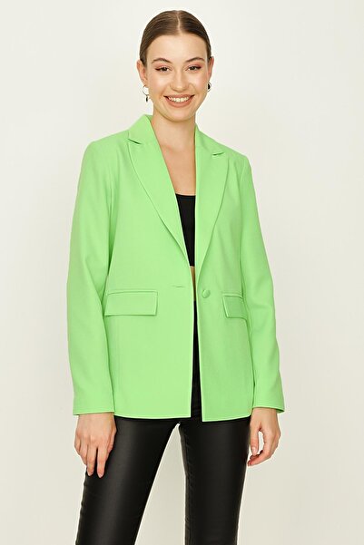Select Moda Jachetă blazer verde cu un singur nasture pentru femei