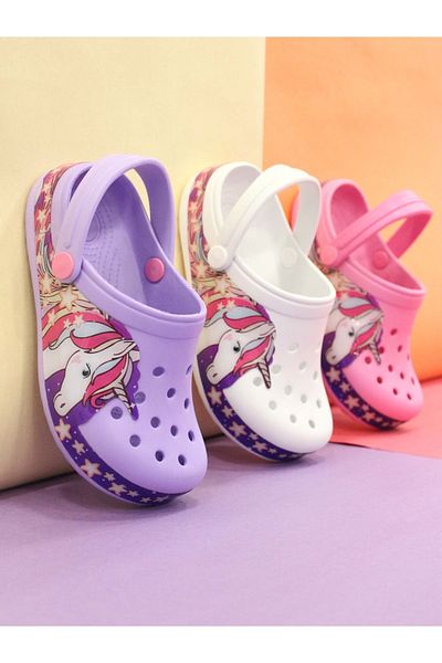 solariz Lilac Unicorn Patterned Kids Summer Slippers