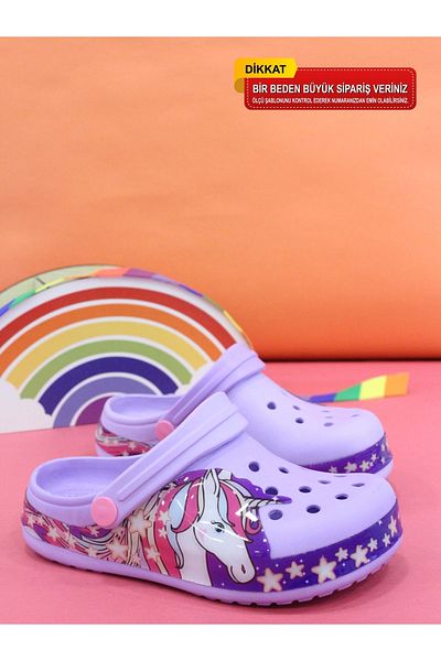 solariz Lilac Unicorn Patterned Kids Summer Slippers