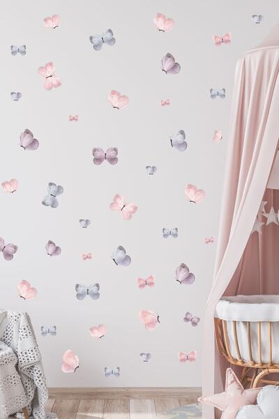Sticker Ekspres مجموعة ملصقات حائط لغرفة الأطفال على شكل فراشة ناعمة