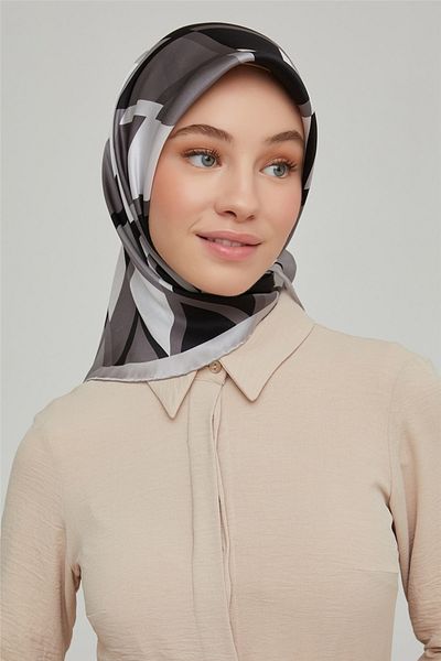 Armine Μεταξωτό Φουλάρι Twill Nostalgia Ασημί Γκρι Μαύρο