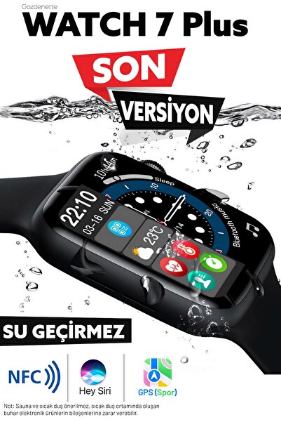 SmartWatch Watch 7 Plus Apple Siyah Android Uyumlu Smart Watch Hey Siri Deste...