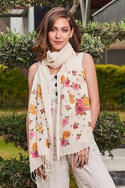 Dosimira Rose Bunch 1 Βαμβακερό μεγάλο σάλι