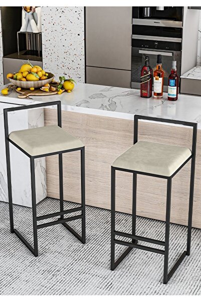 VIANEM Bar Mutfak Sandalyesi Siyah Metal Krem