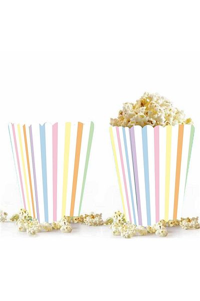 aşkın concept Striped Macaron Color Corn Box 8-Piece Popcorn Cup Party