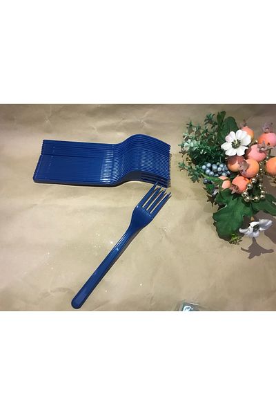 Deniz Party Store شوك بلاستيك لون أزرق غامق للاستعمال مرة واحدة 24 قطعة