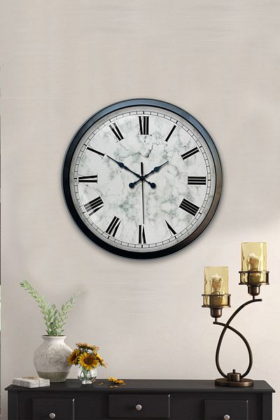 Kasva Concept 40 cm Black Metal Marble Pattern Wall Clock
