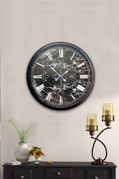 Kasva Concept 40 cm Black Metal Marble Pattern Wall Clock