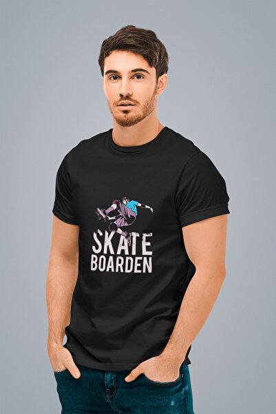 ErTaPassage Skateboard german negru cu imprimeu pentru bărbați tricou - T1414976